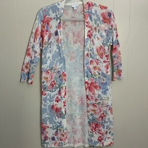 J.Jill Cardigan XS  Floral Linen Viscous 3/4 Length Sleeve Beautiful ✨✨✨